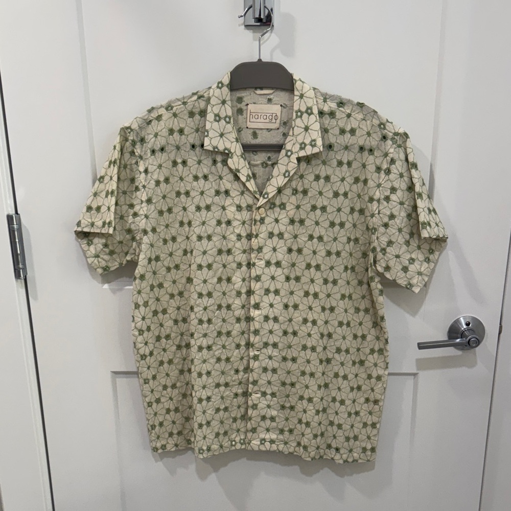 Beige and Green Geometric Casual Shirt